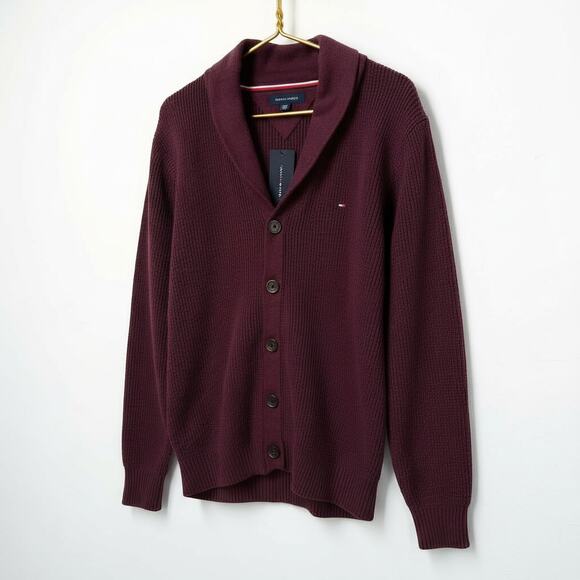 Tommy Hilfiger Burgundy Shawl Collar Knit Cardigan - XL - Picture 3 of 6